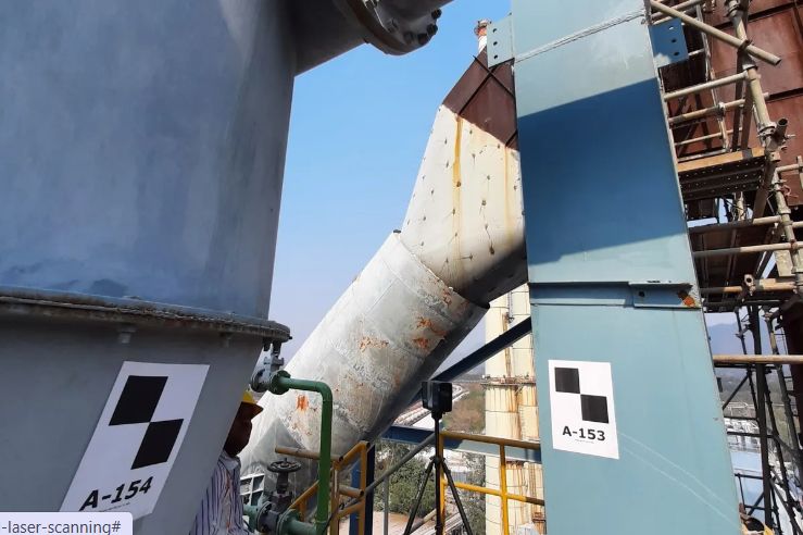 Laser scanner set up at a plant with scan targets